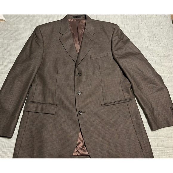 VTG Ralph Lauren Black Label Brown Wool Houndstooth Suit Jacket 44L